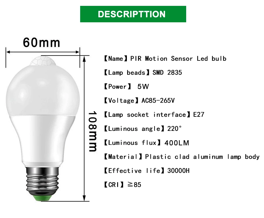 

Led Bulb Light With Motion Sensor E27 9W-5W Smart Light Bulb 110V 220V PIR LED Bombillas For Home Corridor Aisle Stairs Balcony