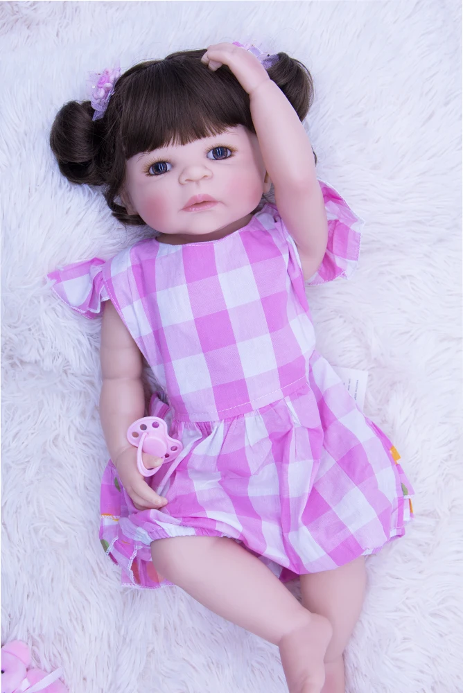 Силиконовая кукла Bebe из коричневого волоса для новорожденных 55 см виниловая
