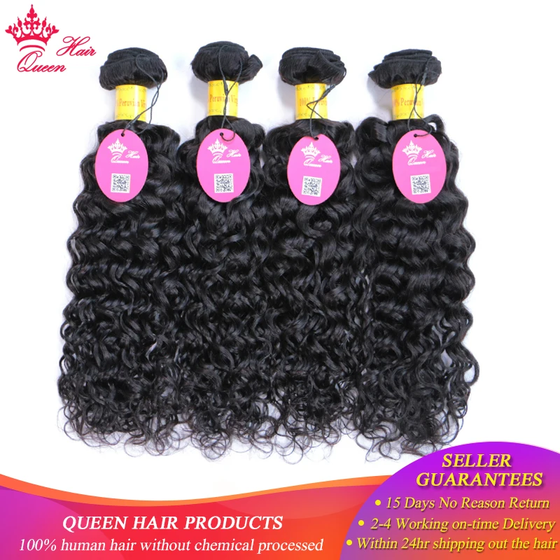 100% человеческие волосы Queen Hair Products волнистые накладные Remy перуанские пучки 4