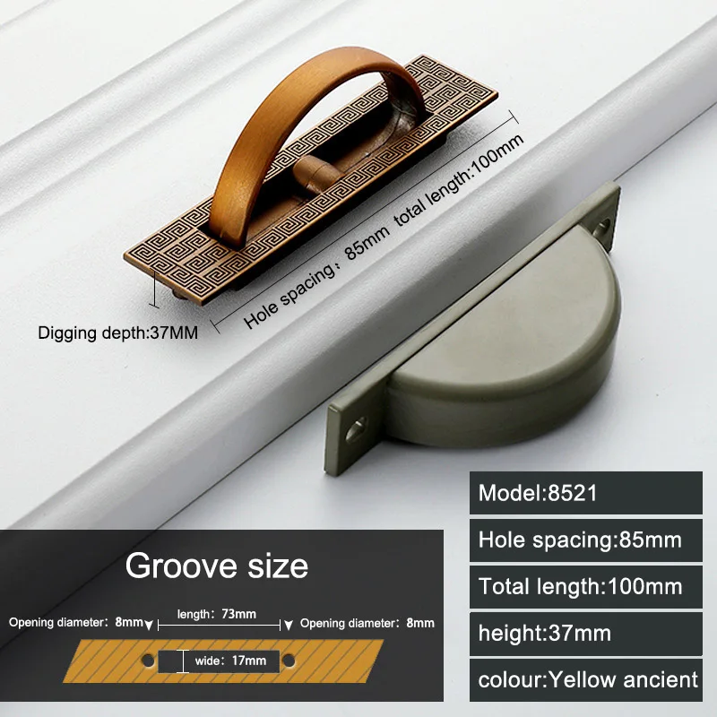 Yellow bronze-A Feng YE Tatami Скрытая ручка из сплава утопленные флеш поворотные ручки яркий хром Темный сочетающийся винт для двери мебельная фурнитура - Цвет: Yellow bronze-A