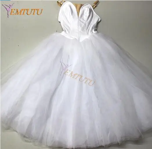 plain with wings Взрослая профессиональная длинная балетная юбка белого цвета с крыльями, La Sylphide романтическое балетное платье-пачка, профессиональные сценические костюмы для балета - Цвет: plain with wings