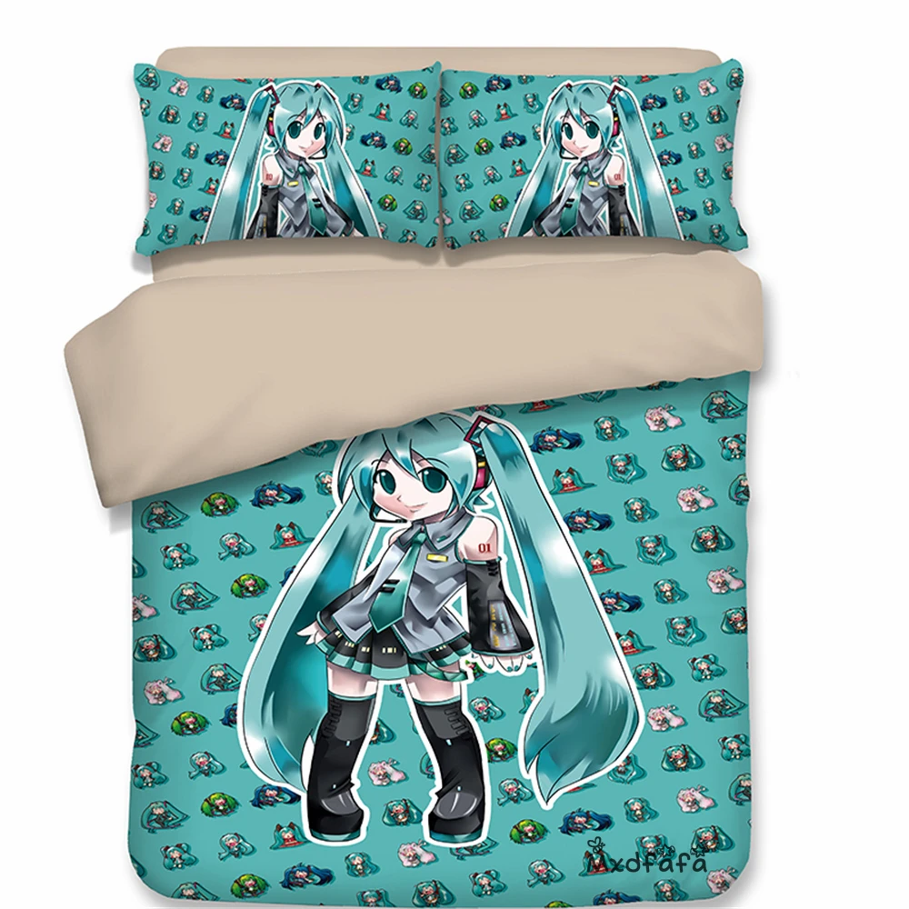 Короткая футболка с героями из японского аниме «Hatsune Miku печатных пододеяльник набор комплект постельного белья роскошное покрывало постельный комплект включает 1 пододеяльник и 2 наволочки