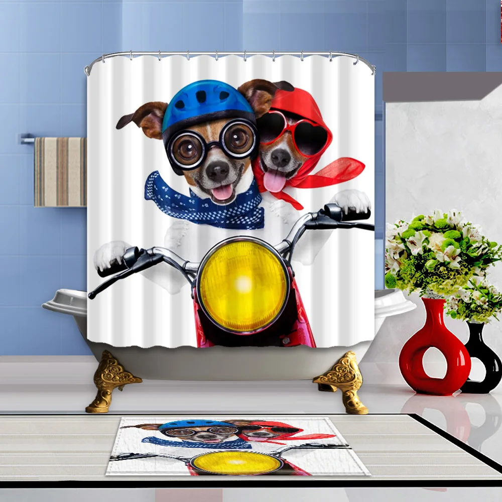 

Bathing Dogs Modern Shower Curtain Washable Waterproof Polyester Fabric Bath Curtain For The Bathroom Decoration with 12 hooks