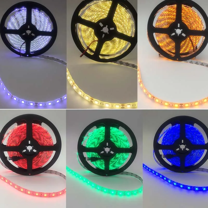 DC 12 В 5 м RGB светодиодный водонепроницаемый 5050 3528 60 светодиодный/м Гибкий 12 Вольт Светодиодный светильник в полоску белый теплый белый светодиодный синий светодиодный светильник