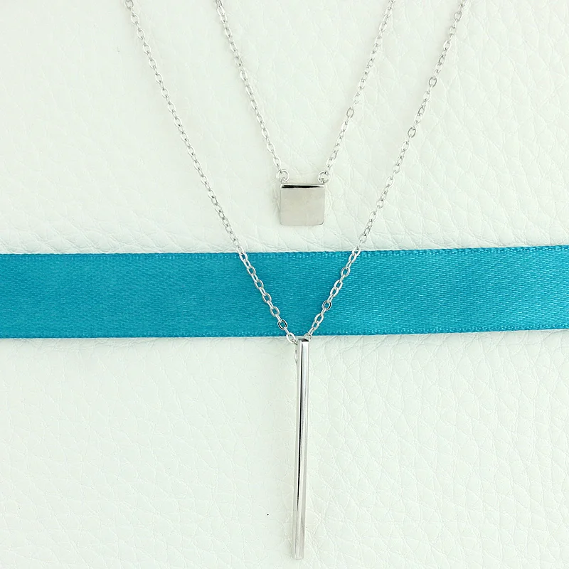 Ожерелье женское из чистого серебра с квадратным кулоном | Ожерелья