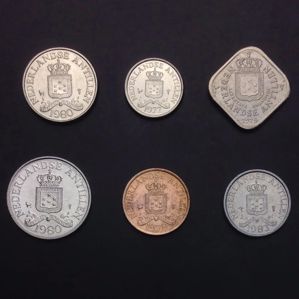 Набор 6 шт. голландские Антильские монеты ЕС 100% настоящие и оригинальные