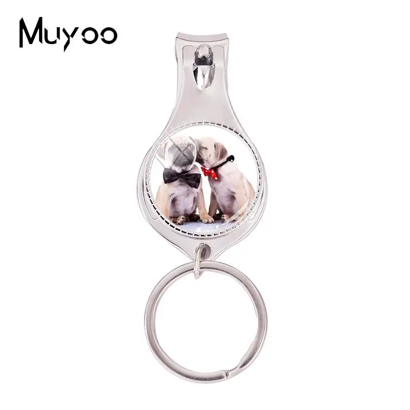 

2018 Fashion Pug Multifunctional Keychain Cute Dogs Nail Clipper Keyring Glass Handmade Jewelry Round Nail Clippers