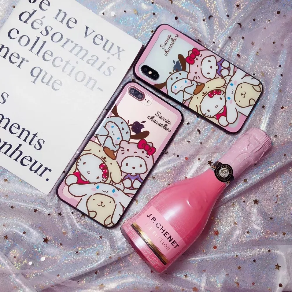 Disneys Санрио мультфильм близнецов звезда Мелодия hello kitty Cat стекло чехол для телефона для iphone 6s 7 8 плюс x xr xs max чехол прозрачный
