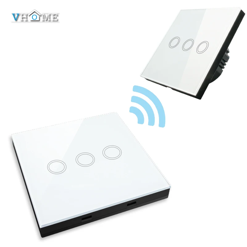 White 3 gang set Умный дом VHOME EU/UK 433 МГц РЧ смарт-пульт дистанционного управления передатчик+ 220 В Хрустальная панель Сенсорный настенный светильник Wi-Fi по Broadlink - Цвет: White 3 gang set
