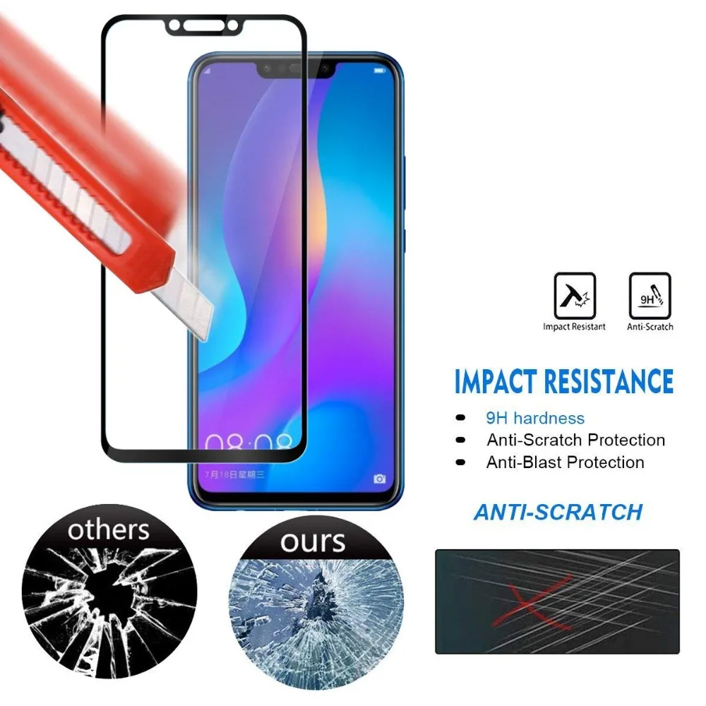 

VSKEY 10PCS Full Glue Tempered Glass for Huawei Nova 3i Full Cover Screen Protector Anti Scratch Protective Film Huawei Nova 3
