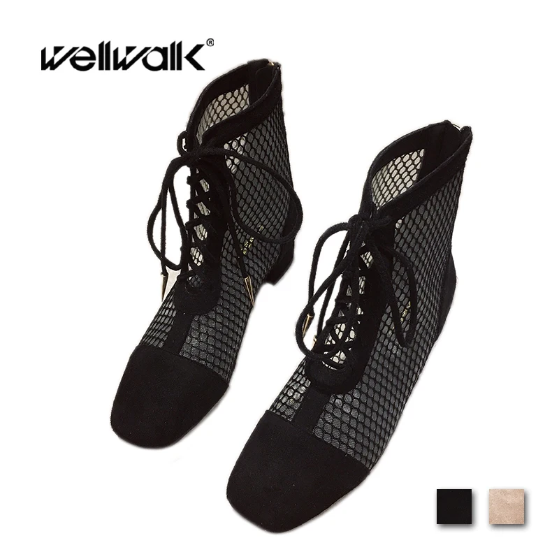 Wellwalk/женские черные ботильоны на шнуровке женские летние пикантные ботинки из