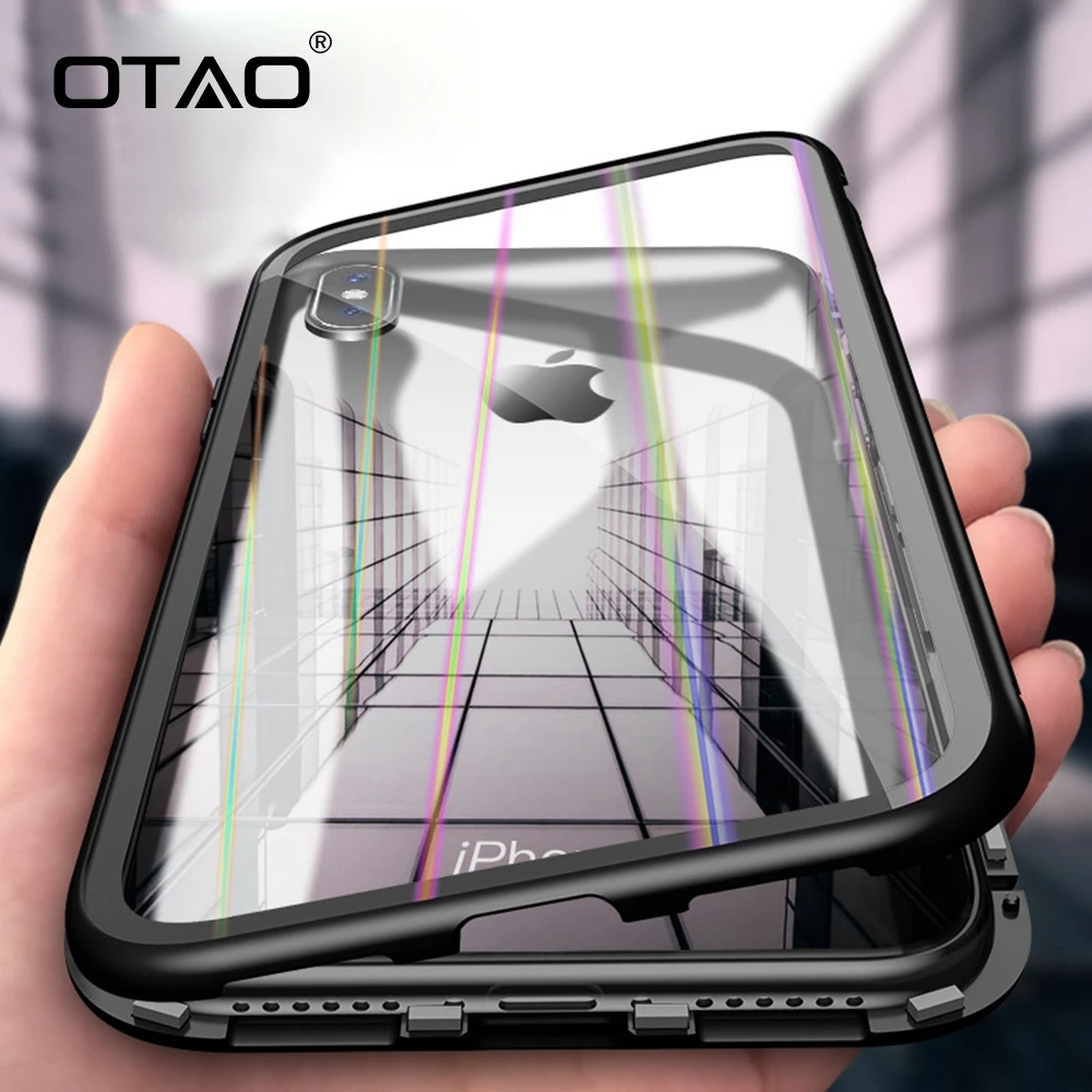 Магнитный чехол OTAO Aurora для iPhone XS MAX XR X 8 из закаленного стекла с магнитом на заднюю