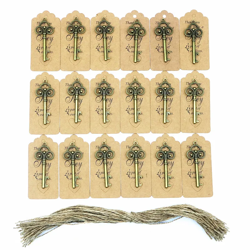 

50pcs Wedding Favors Skeleton Key Bottle Opener,Vintage Skeleton Key Bottle Opener with 50pcs Escort Card Tag and Twine for Gu