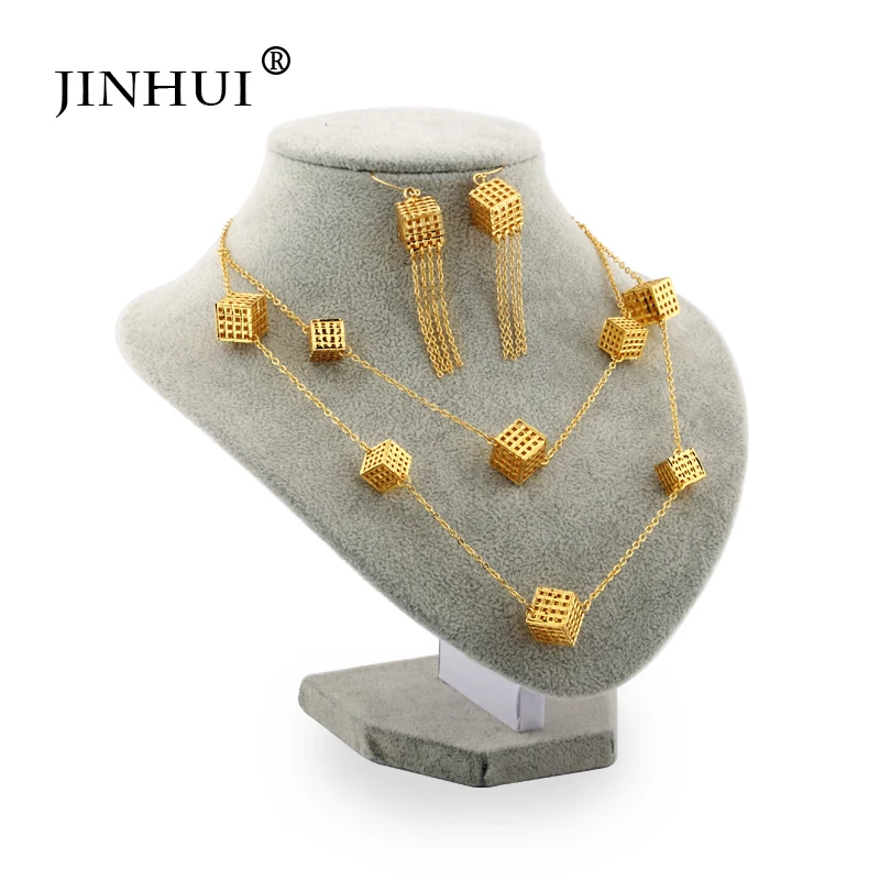 Jin Hui, африканская мода, золотой цвет, ювелирные наборы, wo, для мужчин, подарки, для девушек, вечерние, свадебные, ожерелье и серьги, наборы, 80 см, кулон, подарок