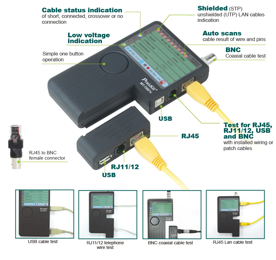 MT-7057N профессиональный тестер сетевого кабеля 4 в 1 анализатор BNC USB цепи провода