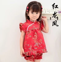 2021 new summer floral baby girls clothes sets outfits infant suits new year chinese tops dresses short pants qipao cheongsam