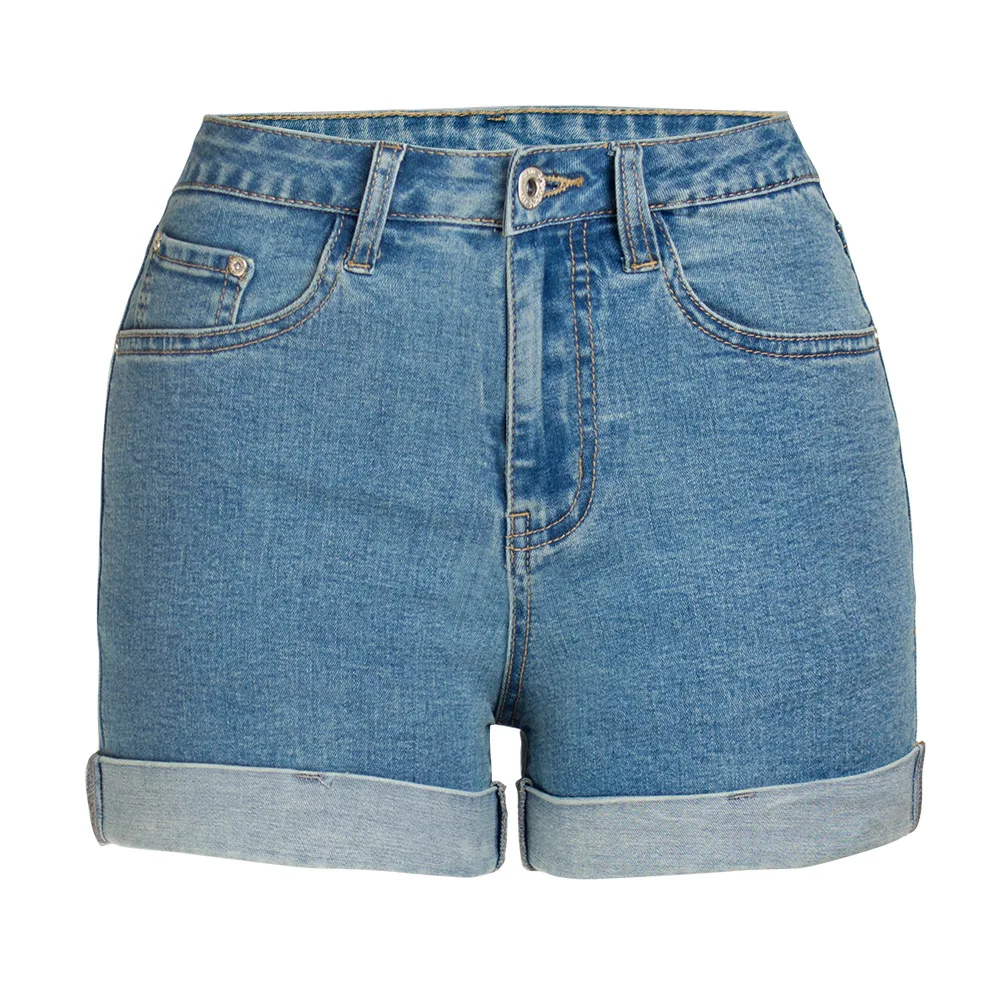 QIN AJILI Women 's Jeans Short Casual Straight Denim Cuffs Mujer Trousers Cotton Bleached For Woman Lady DIY Shorts Jean |