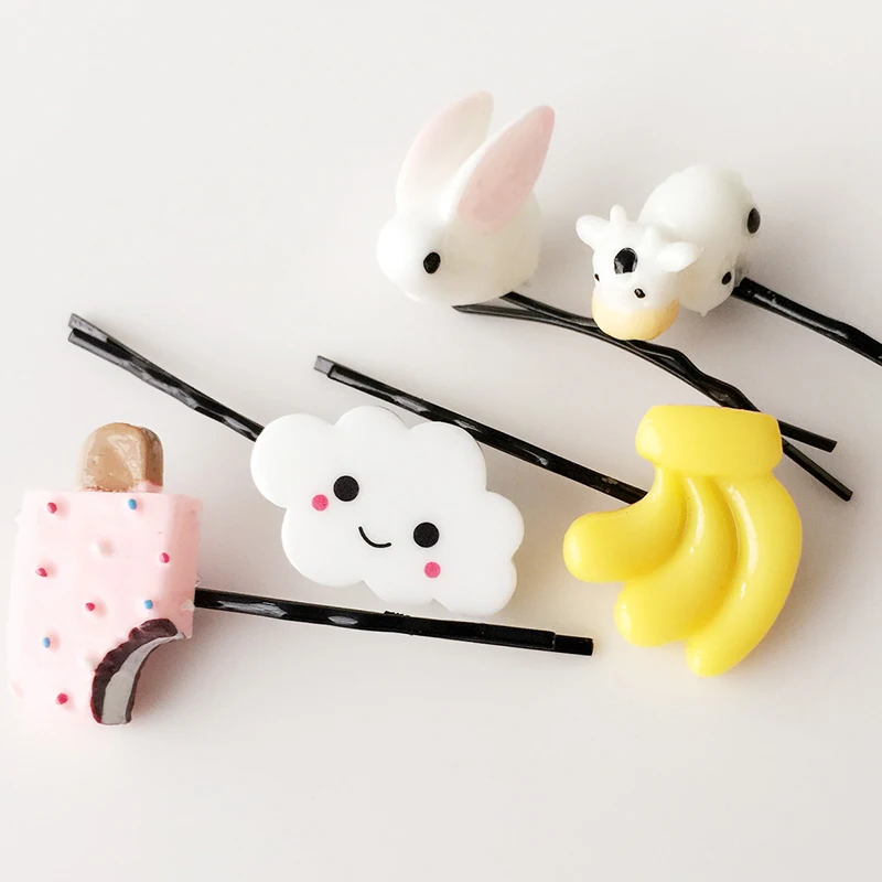 10 PCS/Set Cartoon Rabbit Cow Cat Strawberry Kiwi Watermelon Small Hair Clips Girl Hairpins BB Clip For Kids Accessories |