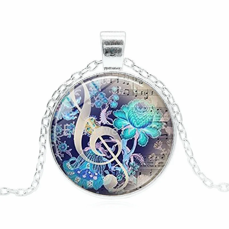 Модное ожерелье для фортепиано и нот женское колье стеклянный узор кулон