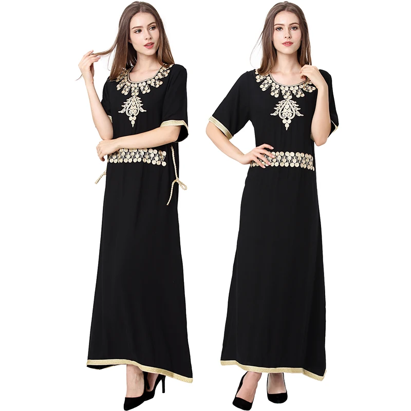 Исламская одежда для женщин мусульманский с длинным рукавом черное платье Абаи