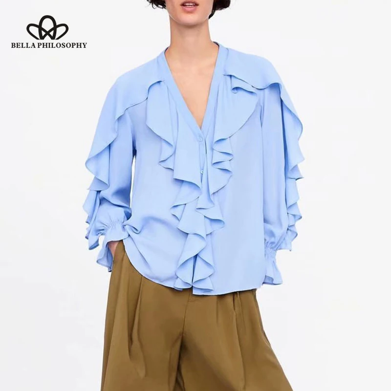 Женская Свободная блузка Heydress винтажная с длинными расклешенными рукавами и