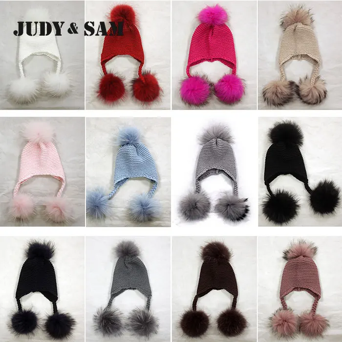 Унисекс.Мягкий полушерстяные трикотажные шапки с помпончиками для детей. 12