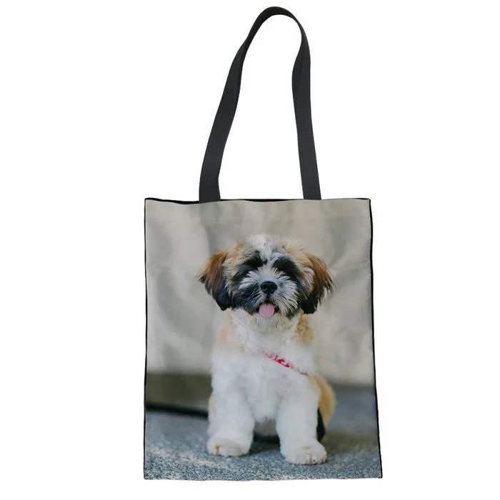 LMF3542Z22 WHEREISART Shih Tzu, женская сумка для покупок с принтом собаки, тканевая сумка-шоппер, повседневная женская сумка на плечо, на заказ, для девочек, для домашних животных, Bolsas De Tela - Цвет: LMF3542Z22