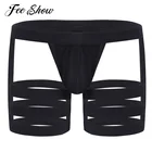 Мужские трусы-бикини Feeshow, черные трусы, бандаж с выпуклым мешочком, сексуальное нижнее белье для геев, гей-трусы, нижнее бельё с подвязками
