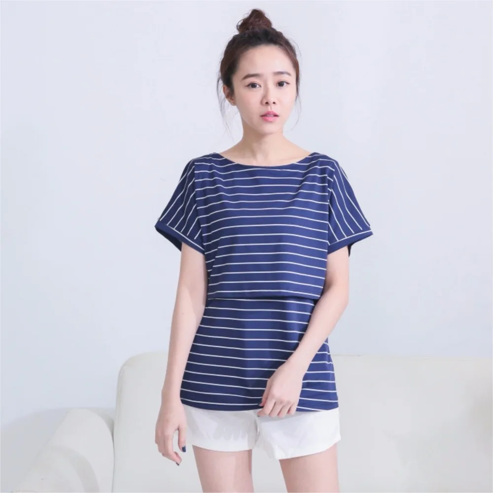 Летние топы для кормящих матерей футболки с круглым вырезом полосатая футболка