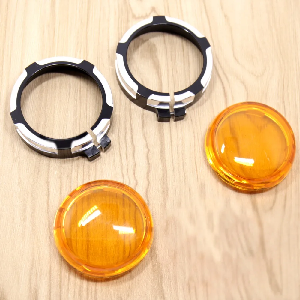 Burst Billet Turn Signal Trims&Oranged Lens For Harley Sportster 883 Street Glide Dyna Softail With Deuce/Bullet Light Models