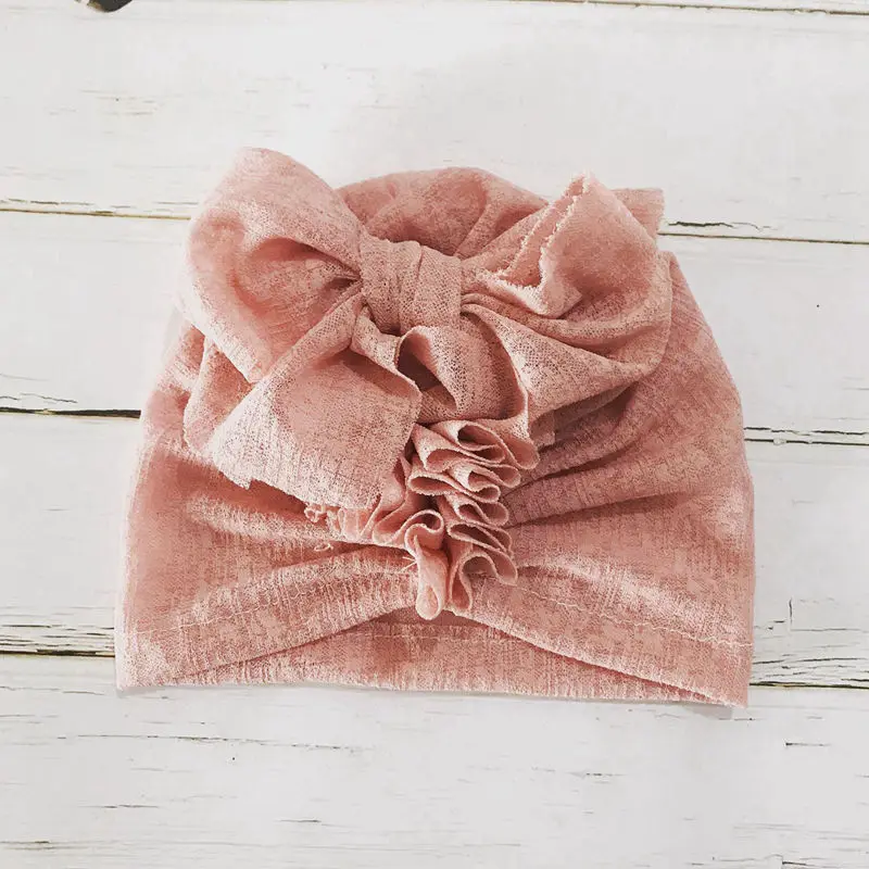A Pink hat Однотонная кружевная Шапка-тюрбан, мягкие удобные повязки на голову для маленьких детей, повязка-тюрбан, аксессуары для волос в виде тюрбана H261D - Цвет: A Pink hat