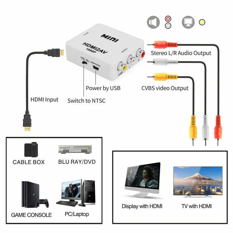 2019 Горячая HDMI в AV адаптер конвертер кабель CVBS 3RCA 1080P композитный видео аудио