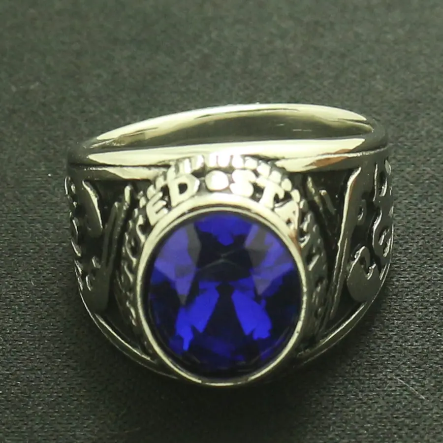304 крутое классическое кольцо из нержавеющей стали с камнями темно синего цвета