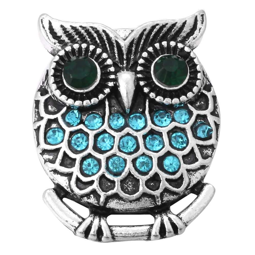 

10pcs/lot New 18mm Snap Button Jewelry Rhinestone Owl Metal Snap Buttons Bracelet Fit DIY Snap Jewelry