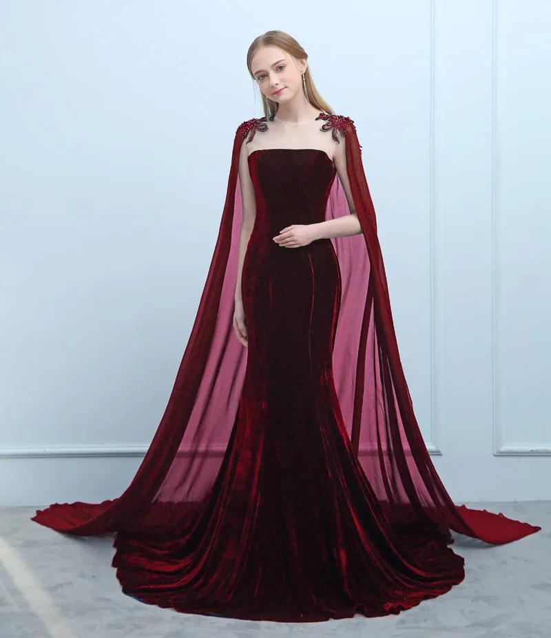 Burgundy JaneVini Роскошные платья русалки для матери невесты из Саудовской Аравии с аппликацией из бисера темно-синие бархатные Длинные вечерние платья - Цвет: Burgundy