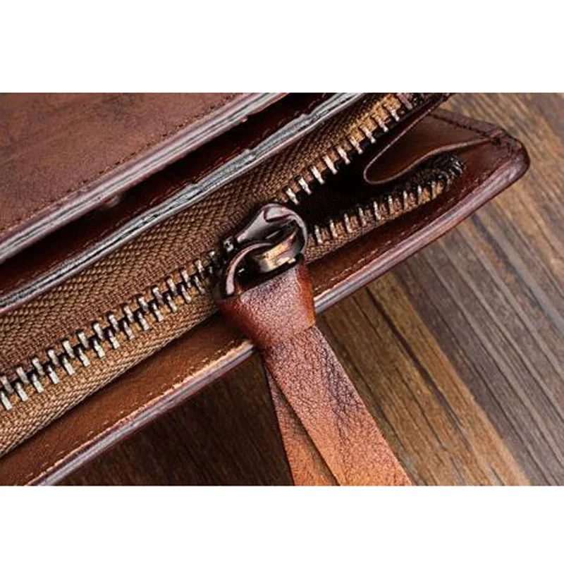 Кошелек AETOO ручной работы мужской короткий вертикальный бумажник из мягкой кожи