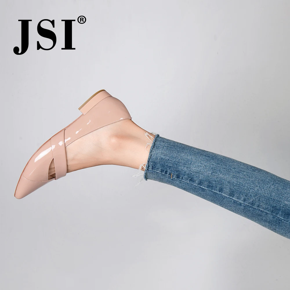 JSI/Новое поступление года; элегантные женские туфли-лодочки телесного цвета из лакированной кожи с острым носком на низком каблуке; мелкая лаконичная обувь для зрелых женщин; JP65