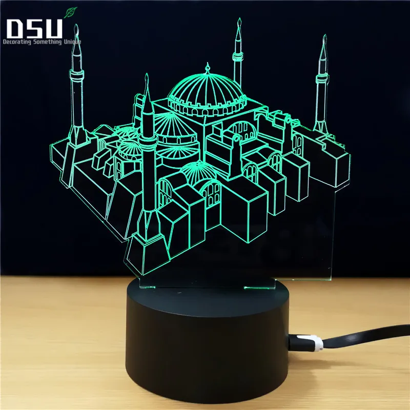3D здание мечети настольная лампа красочный градиент светодио дный светодиодный