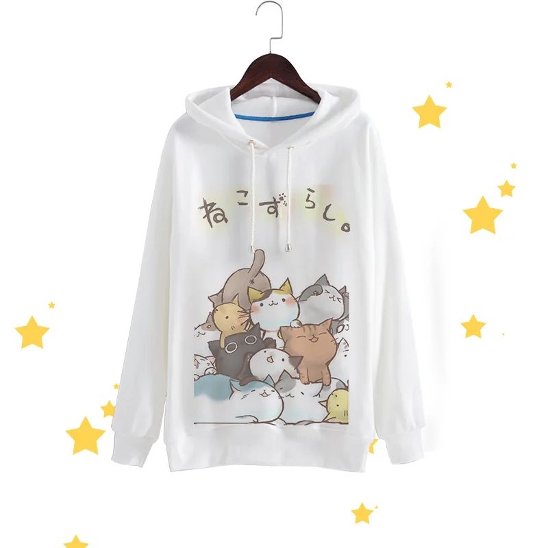 Новые Аниме Neko Atsume толстовки с капюшоном милым котом на заднем дворе мужские