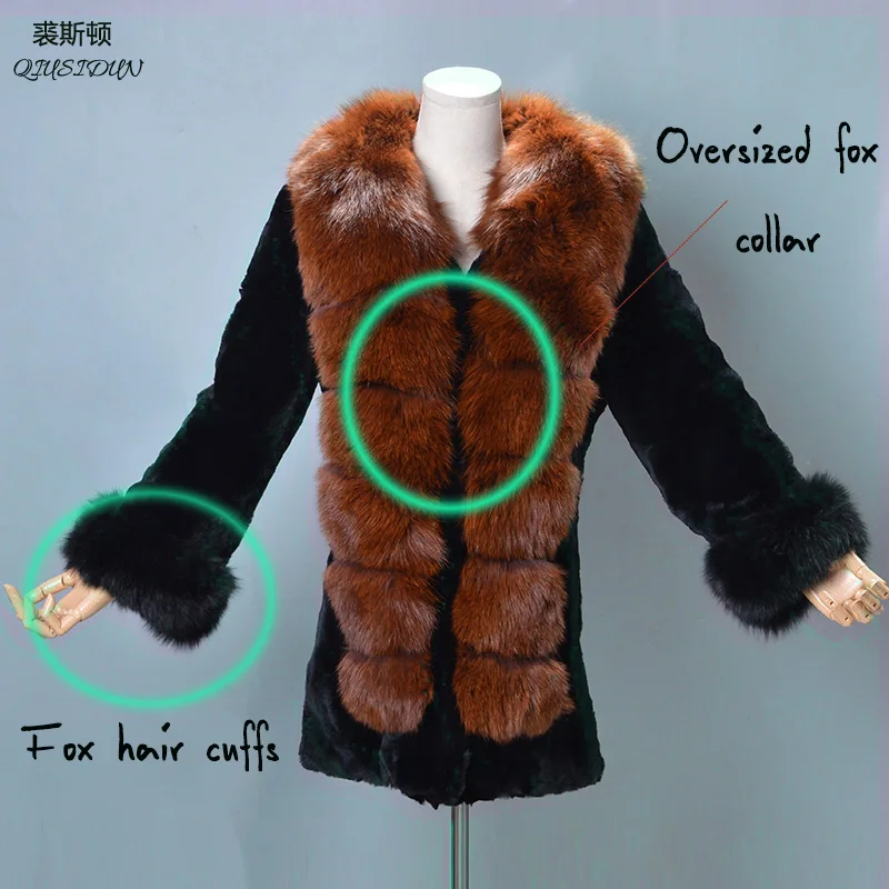 QIUSIDUN Imported Rabbit Fur Coat 2017 winter coat woman fashion Keep warm Super Fox collar Long Russia Women Rabbit fur coat