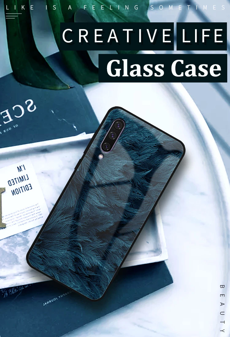 Чехол GFAITH для Xiaomi Mi A3 из закаленного стекла с принтом перьев для Xiaomi Mi A3 Funda