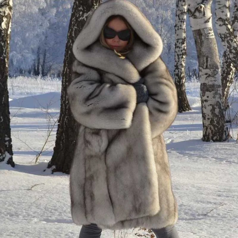 as picture Свободные стильные женские пальто из натурального меха,, синие меховые куртки с капюшоном, меховые пальто для женщин, Зимняя мода - Цвет: as picture