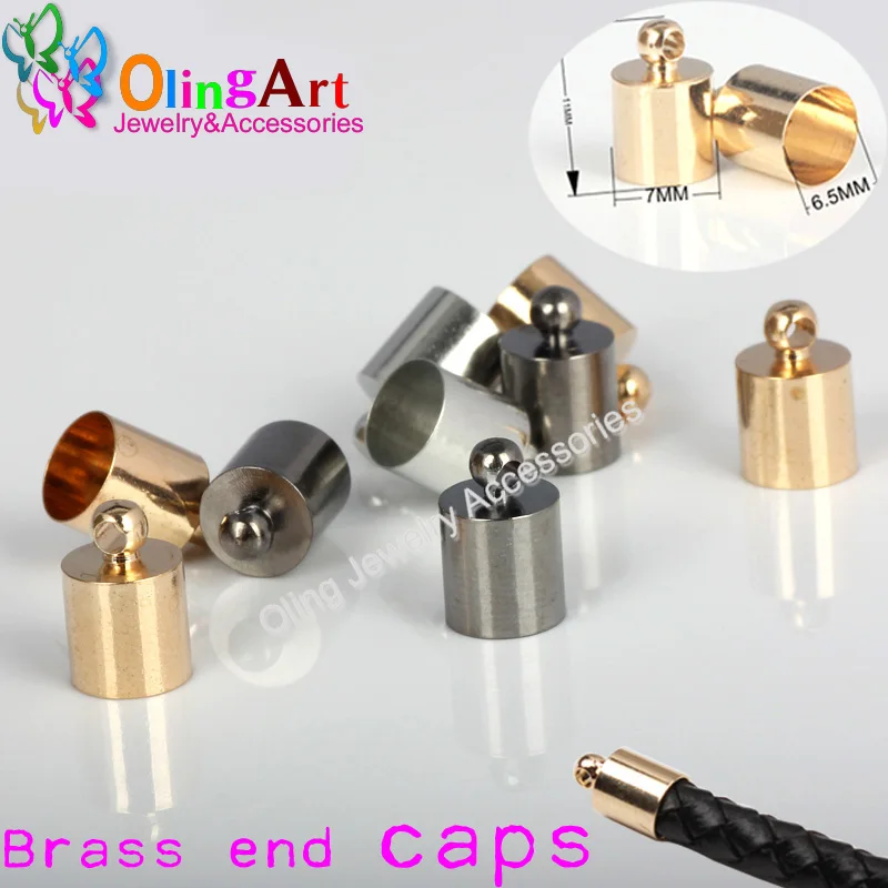 

OlingArt 7mm Round Leather Cord Brass Bell Buckle Clasps Hooks for choose End Caps DIY Jewelry making Findings