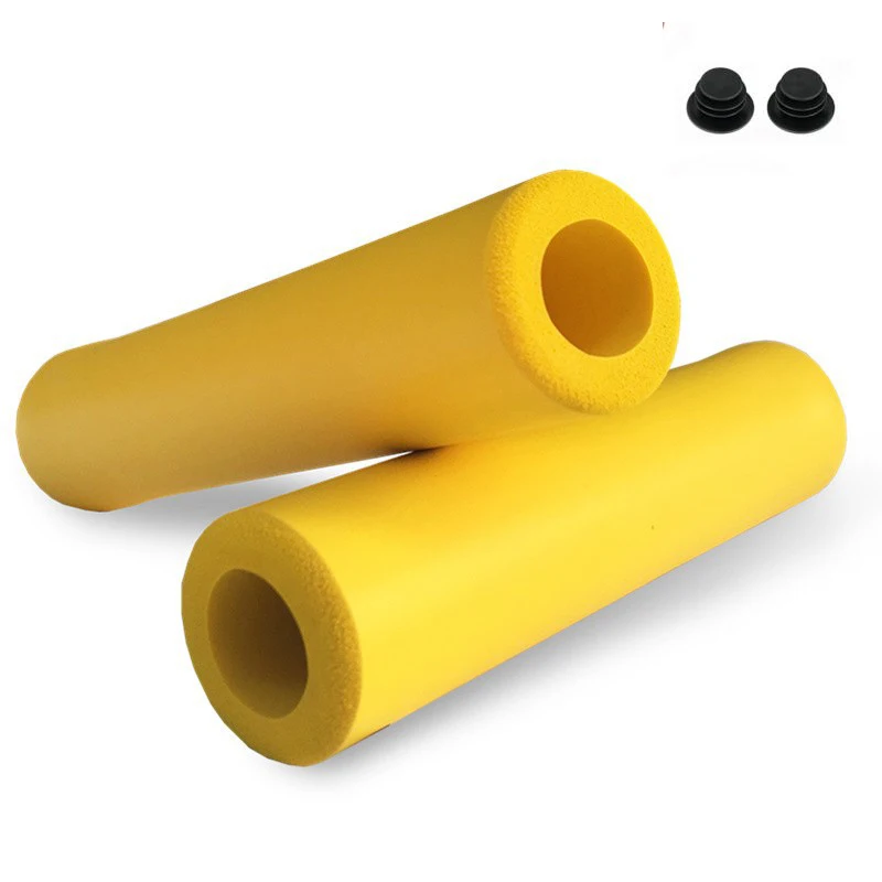 Yellow 1 пара велосипедных ручек для руля, крышка с наконечниками для горного велосипеда, силиконовая Нескользящая ручка, мягкие MTB ручки - Цвет: Yellow