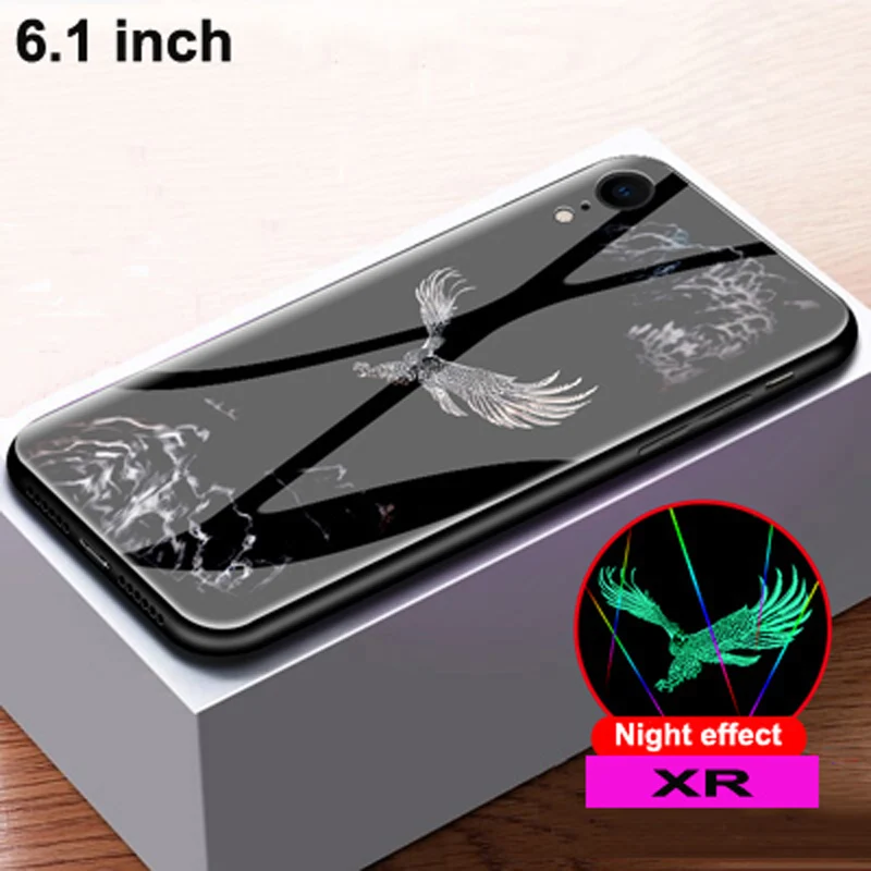 Чехол для iPhone XS XR роскошный светящийся чехол из закаленного стекла + мягкая