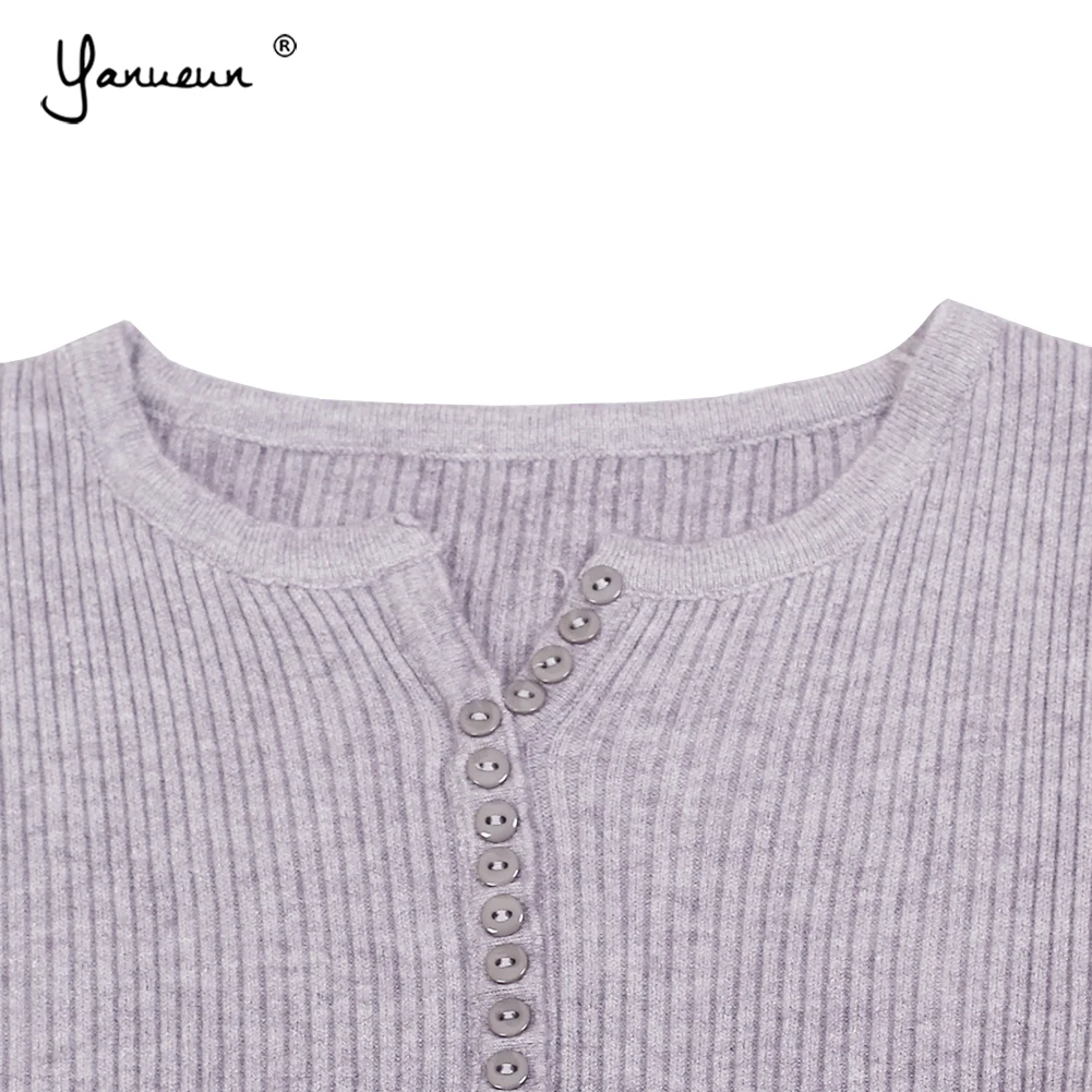 Yanueun 2018 Autumn Winter New Hot Women Sweaters and Pullovers Buttons Knitted Tops Long Sleeve Knit Jumpers Slim | Женская одежда