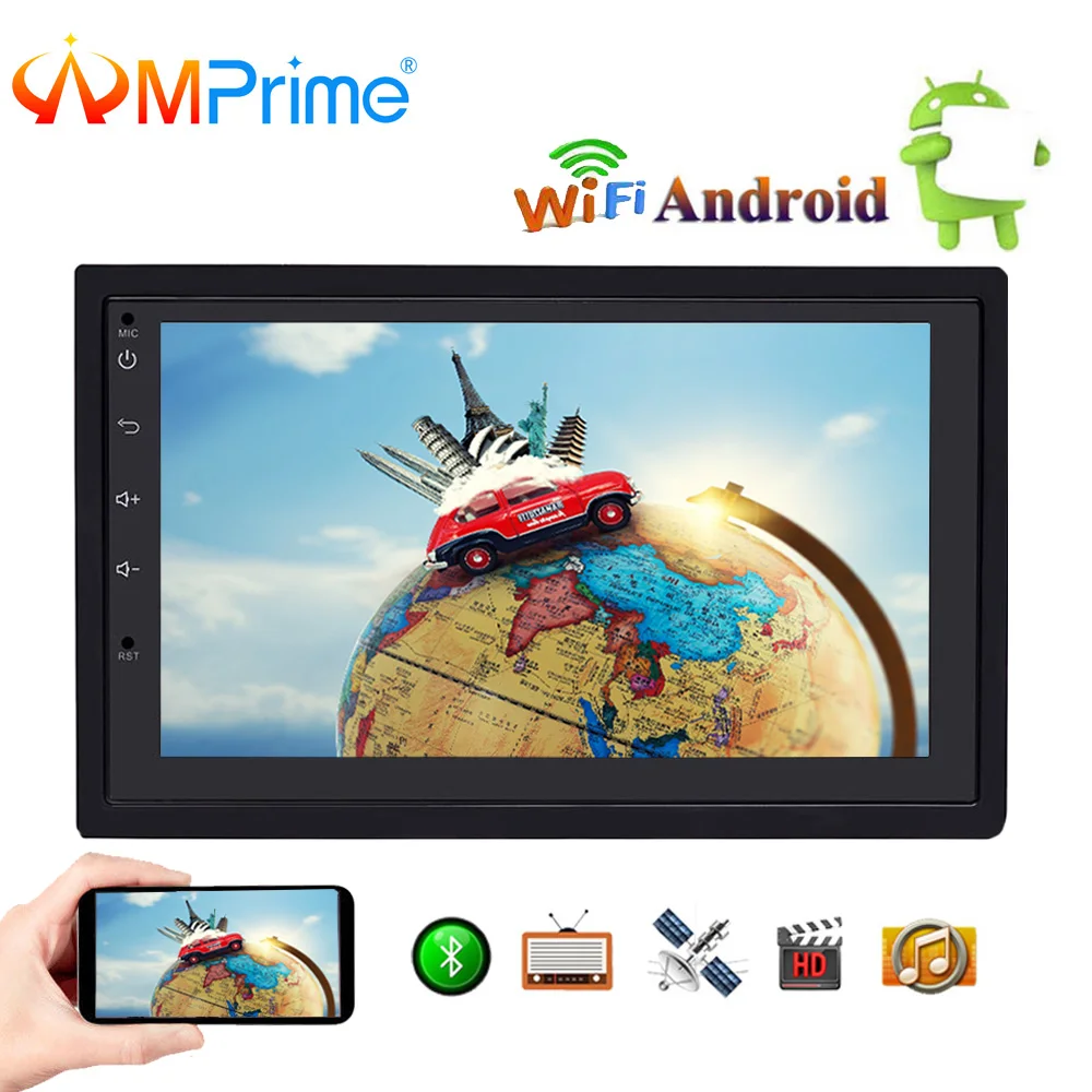 AMPime 2 Din Автомобильный Радио плеер Android 7 &quotЖК GPS навигация Bluetooth Мультимедиа