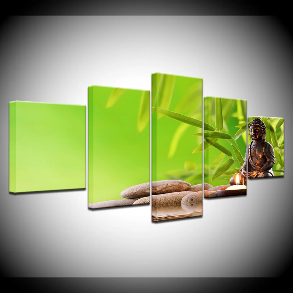 Маленькая Будда и зеленые листья 5 шт. HD обои Художественная печать на холсте