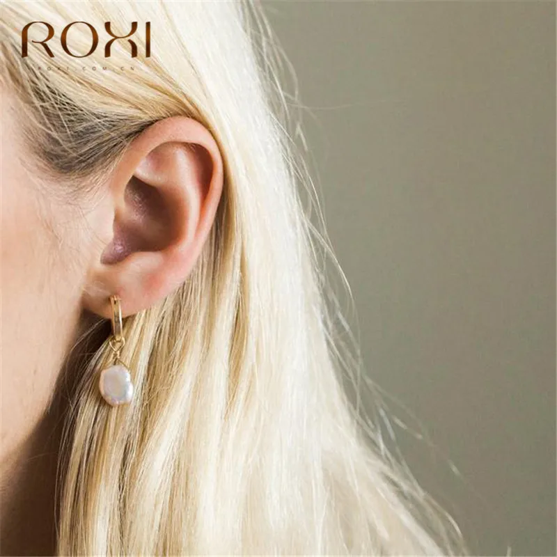 ROXI серьги из натурального пресноводного жемчуга, винтажные жемчужные серьги-гвоздики в стиле барокко для женщин и девочек, подарок, корейские серьги с геометрическими кругами