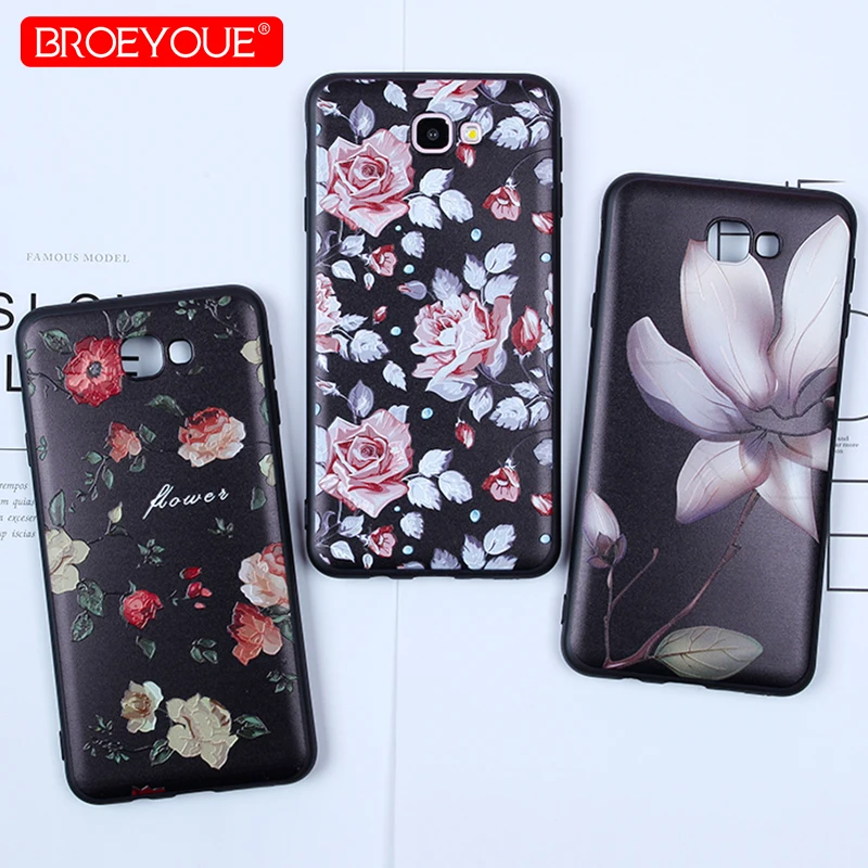 BROEYOUE Phone Shell For Samsung J7 Prime Case 3D Relief Colorful Retro Floral Black Cover Soft Luxury | Мобильные телефоны и